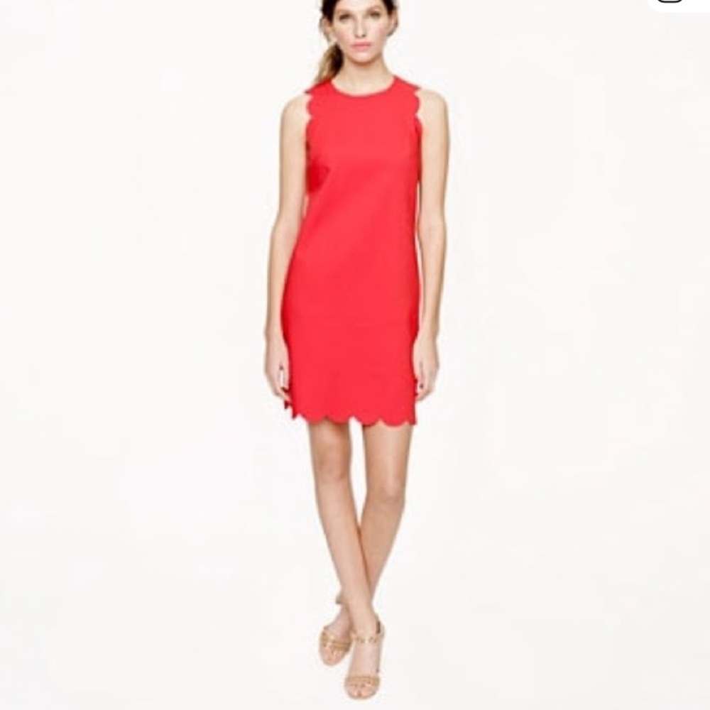 ❗️J. Crew Coral Red Scalloped Mini Dress MSRP $168! - Picture 2 of 9